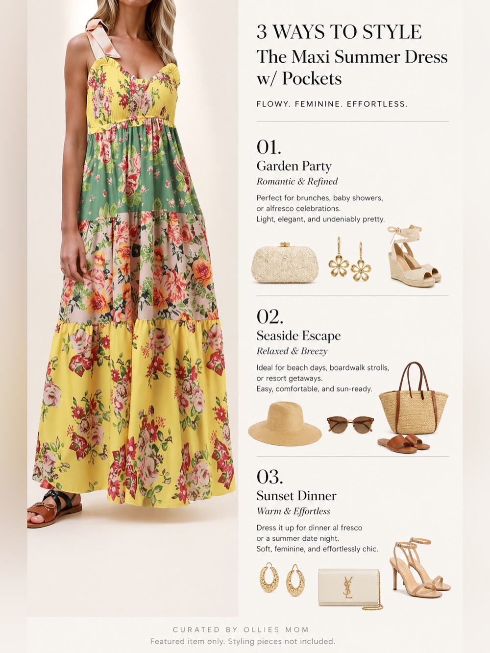 Maxi Summer Dress w/ Pockets 🌿 Flowy V-Neck Beach Floral Swing Dress| Large